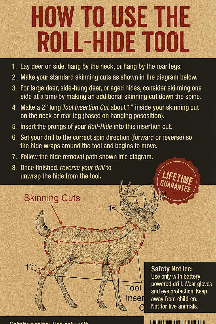 Roll-Hide - Skin your deer in seconds, with your drill!