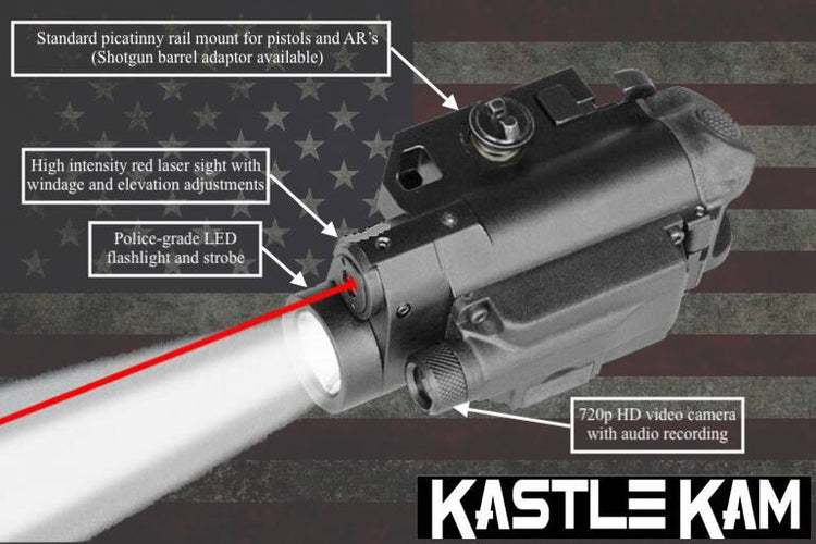 KastleKam Tactical HD Video Camera + Laser Sight + Light - Picatinny Rail Mounted